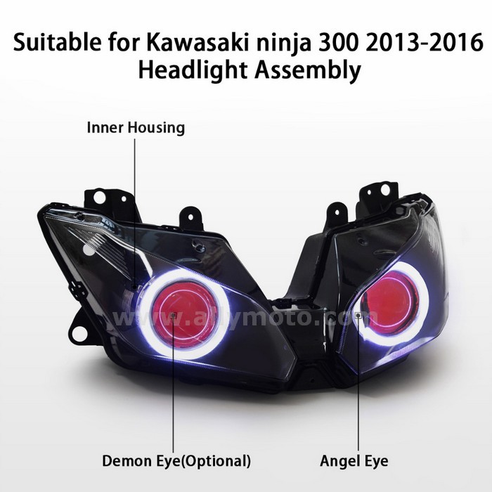 002 Headlamp Kawasaki Ninja 300 2013-2016 Led Angel Halo Eye Demon Headlight-4